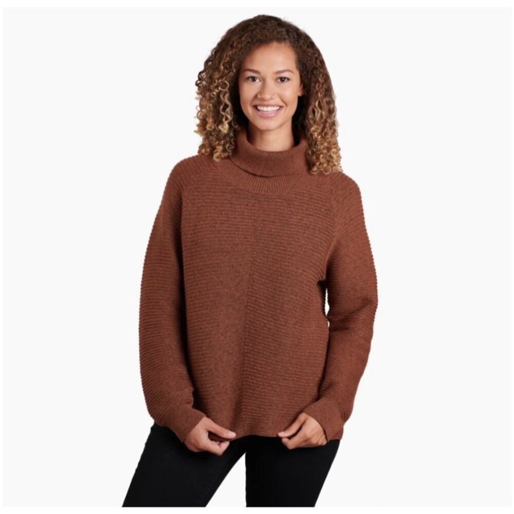 Kuhl Women’s Sz L Brown Ribbed Sweater Raglan Cowl Neck Long Sleeve Pullover